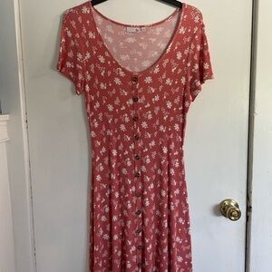 SO Coral Floral Button-Down Casual Midi Dress in size large